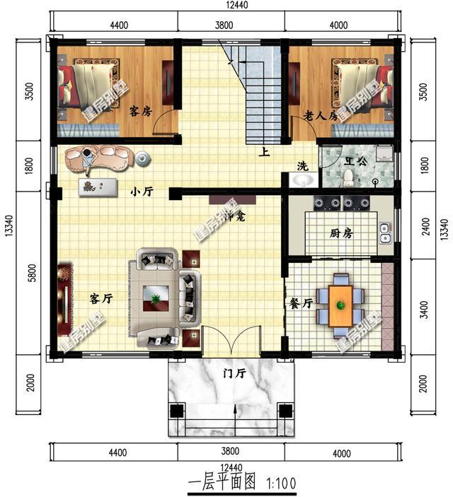 復(fù)式三層別墅設(shè)計(jì)圖，12.4×13.3米，布局合理，節(jié)省空間