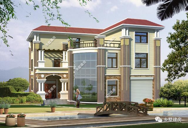 三層農(nóng)村別墅設計圖，造型別致，能建上這樣一棟別墅，也是非常有面子了
