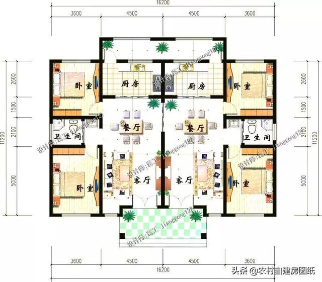 一層也可以建雙拼房設計圖，兩戶三十萬四間房，婆媳沒矛盾，獨立出入，確保小家庭的獨立和隱私，又有大家庭的熱鬧和親熱。