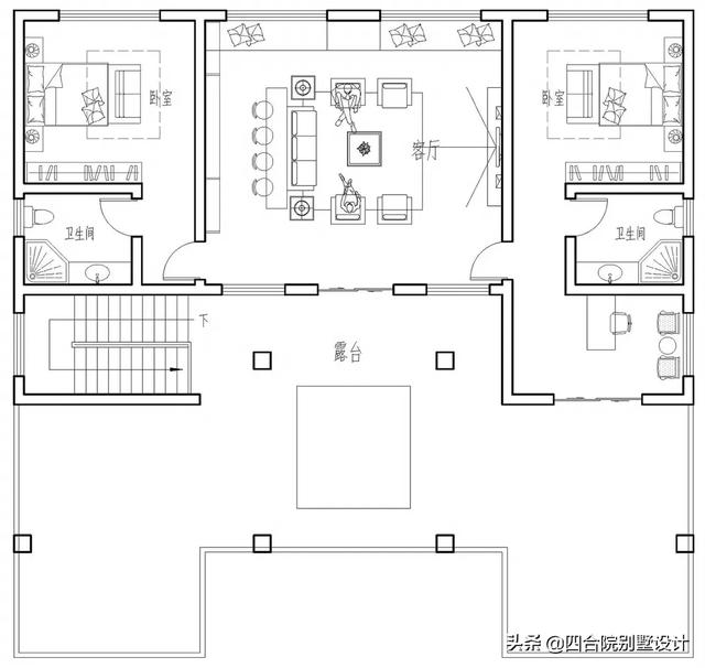 100萬建三層新中式挑空自建房設計圖，大戶人家的別墅，視野開闊，采光通風沒得說。