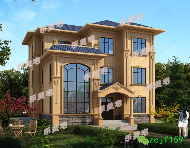 120平米簡約三層農(nóng)村三層自建別墅設計圖，羅馬柱裝飾，外觀精美，布局實用。