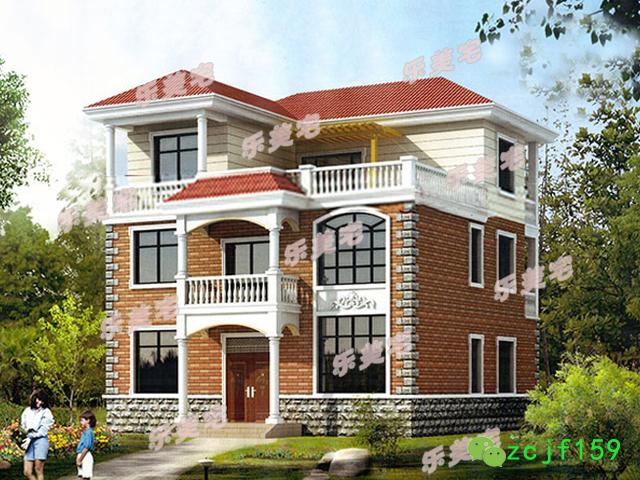 120平米簡約三層農(nóng)村三層自建別墅設計圖，羅馬柱裝飾，外觀精美，布局實用。