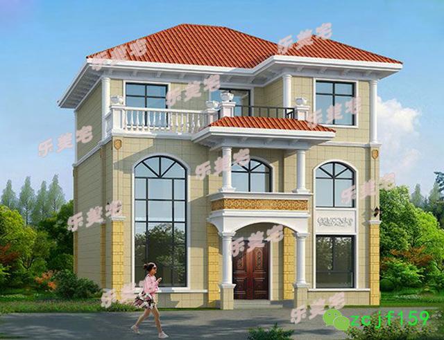 120平米簡約三層農(nóng)村三層自建別墅設計圖，羅馬柱裝飾，外觀精美，布局實用。