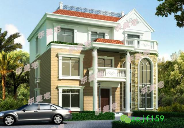 14x17米帶復(fù)式挑空客廳農(nóng)村三層別墅設(shè)計(jì)圖，空間設(shè)計(jì)合理，帶多個(gè)休閑娛樂室，可帶多個(gè)親朋好友一起娛樂，一起享受休閑的假