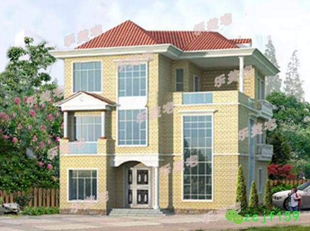 14x17米帶復(fù)式挑空客廳農(nóng)村三層別墅設(shè)計(jì)圖，空間設(shè)計(jì)合理，帶多個(gè)休閑娛樂室，可帶多個(gè)親朋好友一起娛樂，一起享受休閑的假