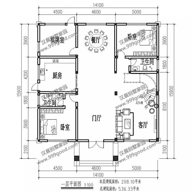 14.1X15.9米三層別墅設(shè)計(jì)圖，冷不要緊，我有炕！