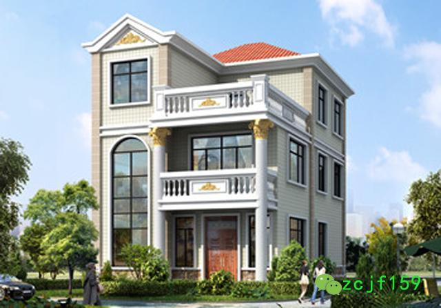 面寬8以?xún)?nèi)農(nóng)村三層小別墅設(shè)計(jì)圖，外觀高端大氣，大露臺(tái)有最大化的觀景視覺(jué)效果。