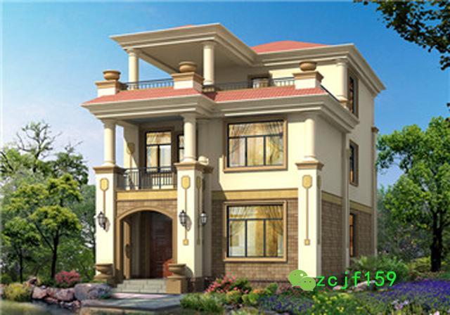 面寬8以?xún)?nèi)農(nóng)村三層小別墅設(shè)計(jì)圖，外觀高端大氣，大露臺(tái)有最大化的觀景視覺(jué)效果。