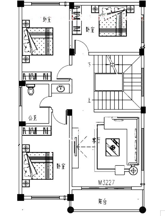 面寬8以?xún)?nèi)農(nóng)村三層小別墅設(shè)計(jì)圖，外觀高端大氣，大露臺(tái)有最大化的觀景視覺(jué)效果。