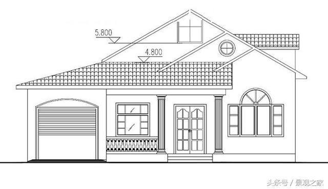 農(nóng)村時尚一層半房屋設計圖，帶車庫，外觀艷麗，富有現(xiàn)代氣息