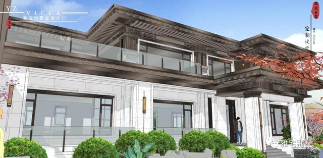 河北兩層新中式合院別墅設(shè)計(jì)圖，24x35米，前庭后院，小橋流水