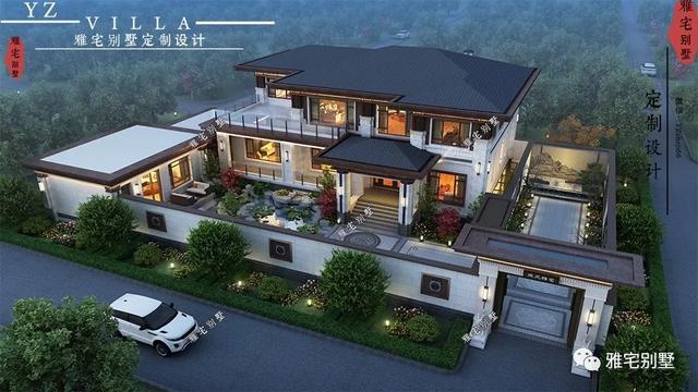 河北兩層新中式合院別墅設(shè)計(jì)圖，24x35米，前庭后院，小橋流水