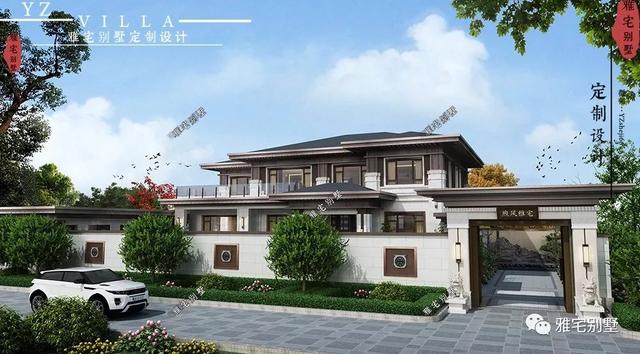 河北兩層新中式合院別墅設(shè)計(jì)圖，24x35米，前庭后院，小橋流水