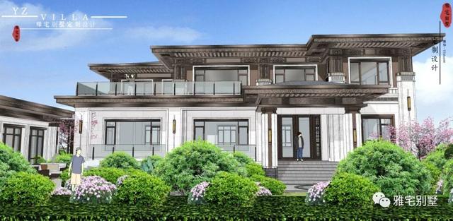 河北兩層新中式合院別墅設(shè)計(jì)圖，24x35米，前庭后院，小橋流水