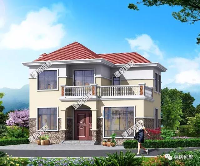 小戶型兩層自建房設計圖，外觀比較干凈簡約，主體造價20萬左右，屋面配紅瓦