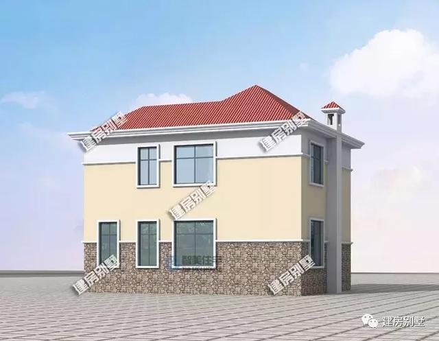 小戶型兩層自建房設計圖，外觀比較干凈簡約，主體造價20萬左右，屋面配紅瓦