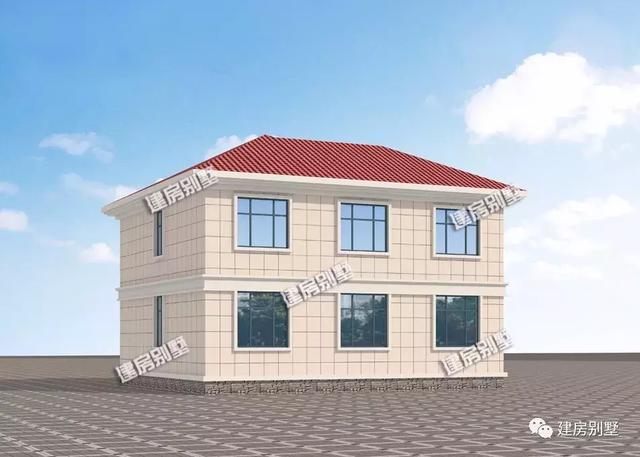 小戶型兩層自建房設計圖，外觀比較干凈簡約，主體造價20萬左右，屋面配紅瓦