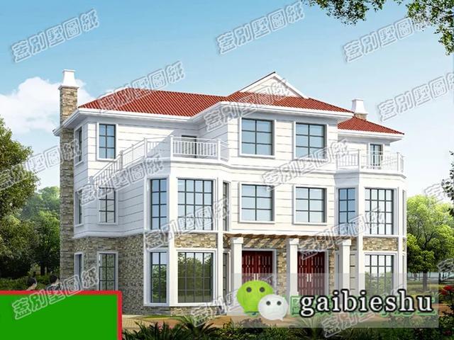 50萬(wàn)框架結(jié)構(gòu)18×12米三層雙拼別墅施效果圖，看上去十分氣派