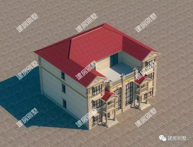 客廳挑空設(shè)計(jì)的農(nóng)村雙拼別墅設(shè)計(jì)圖，看著就非常的氣派。