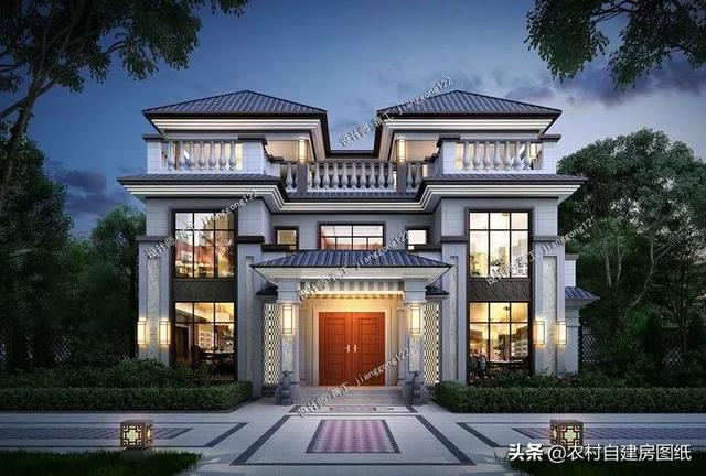 新中式三合院別墅設(shè)計(jì)圖，整個外觀都非常的有質(zhì)感