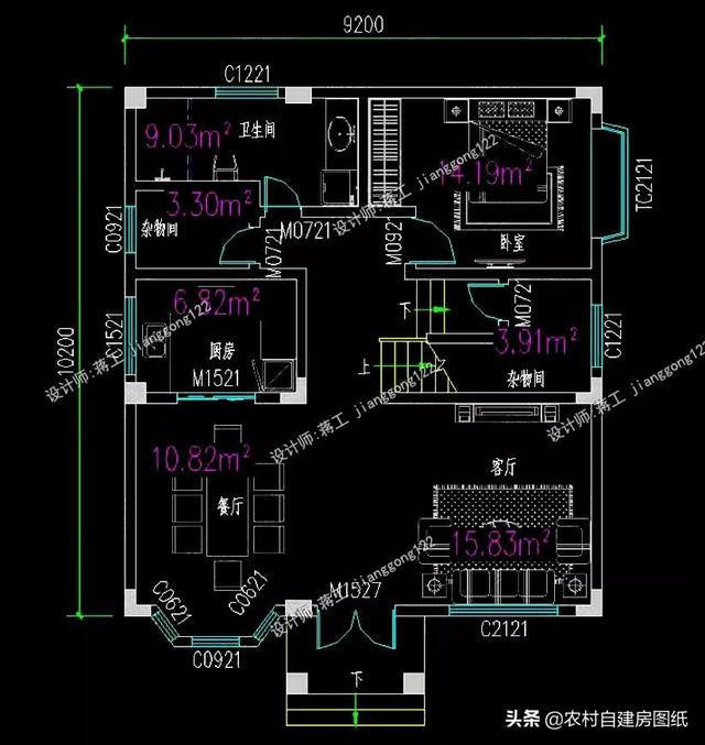 12款三層農(nóng)村別墅設(shè)計(jì)圖，主題造價(jià)20萬，占地100平方米左右