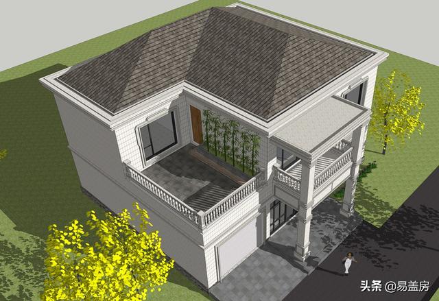 二層簡歐風格別墅設計圖，4室2廳1廚2衛(wèi)1車庫1儲物1棋牌2露臺