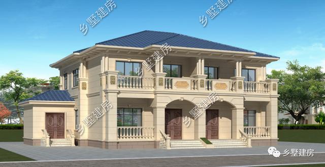 農(nóng)村兩層兄弟雙拼自建別墅設(shè)計圖，帶旋轉(zhuǎn)樓梯，看起來氣派豪華