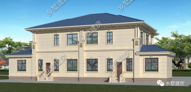 農(nóng)村兩層兄弟雙拼自建別墅設(shè)計圖，帶旋轉(zhuǎn)樓梯，看起來氣派豪華