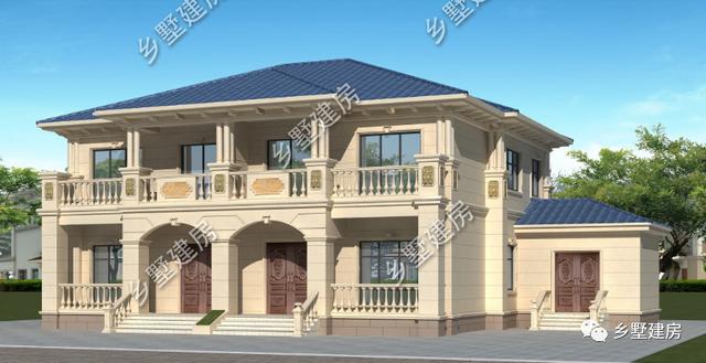 農(nóng)村兩層兄弟雙拼自建別墅設(shè)計圖，帶旋轉(zhuǎn)樓梯，看起來氣派豪華