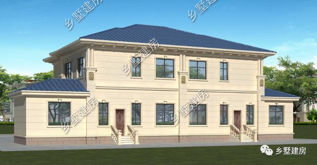 農(nóng)村兩層兄弟雙拼自建別墅設(shè)計圖，帶旋轉(zhuǎn)樓梯，看起來氣派豪華