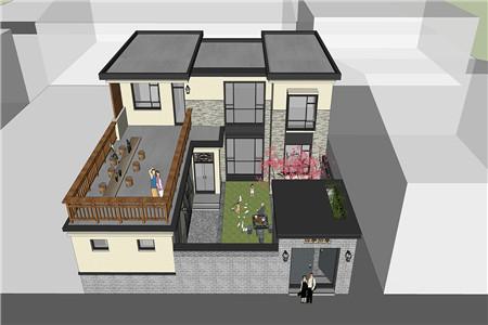 二層農(nóng)村自建房設(shè)計圖，房子的整體采用的是中西結(jié)合的設(shè)計風(fēng)格