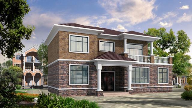 二層農(nóng)村自建房設(shè)計(jì)圖，較清新時(shí)尚和簡(jiǎn)約大氣，兩種外觀配色方案可選