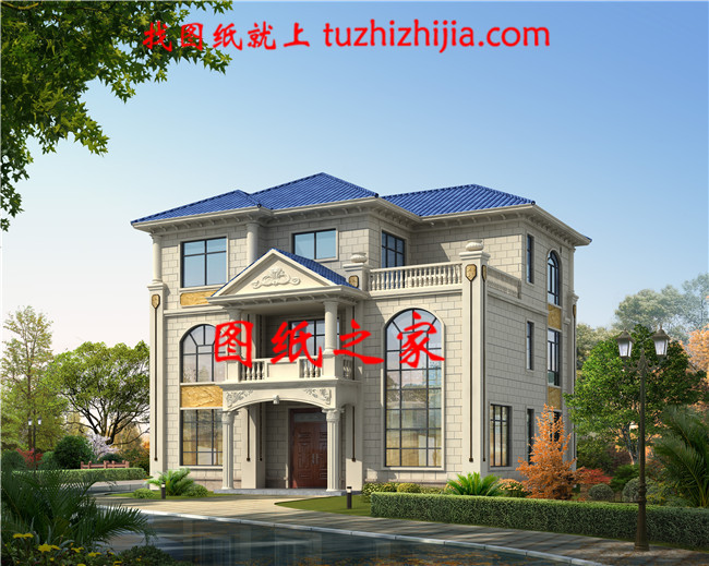 農(nóng)村歐式三層帶露臺(tái)自建別墅，乳白色的真石漆外觀