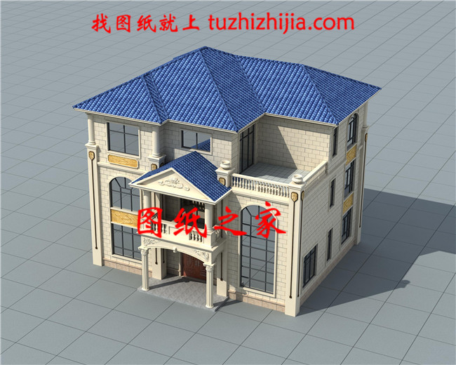 農(nóng)村歐式三層帶露臺(tái)自建別墅，乳白色的真石漆外觀