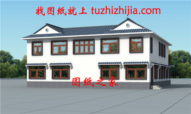 型中式二層四合院別墅設(shè)計圖，左右對稱設(shè)計