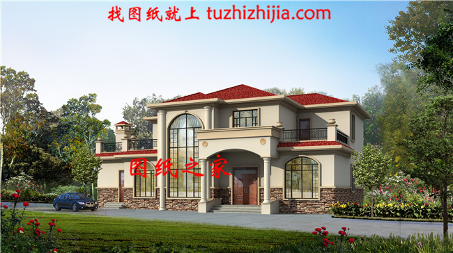 歐式二層別墅平面圖，全套cad設(shè)計(jì)圖紙和外觀效果圖