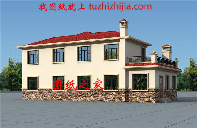 歐式二層別墅平面圖，全套cad設(shè)計(jì)圖紙和外觀效果圖