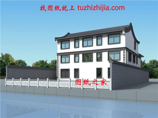 15X16米中式農(nóng)村三層別墅設(shè)計(jì)圖，新式四合院設(shè)計(jì)