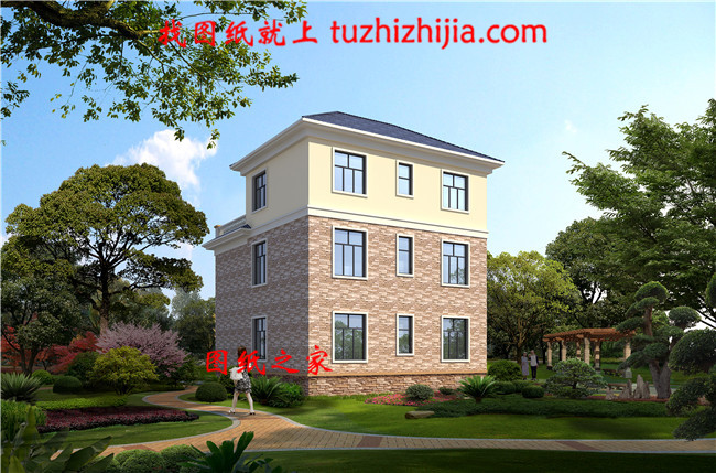 鄉(xiāng)村三層別墅CAD建筑設(shè)計圖，帶效果圖和全套施工圖