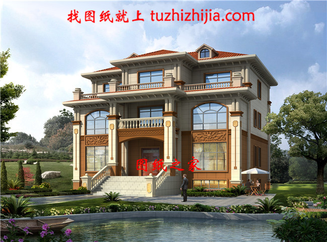 帶堂屋新農(nóng)村三層房屋設(shè)計圖紙，帶外觀效果圖