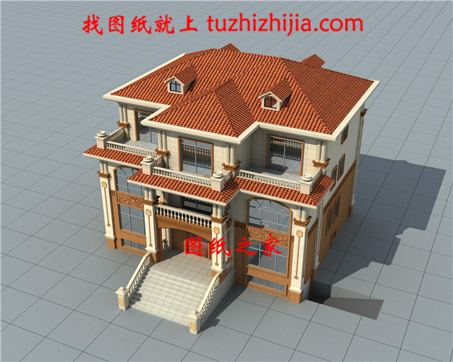 帶堂屋新農(nóng)村三層房屋設(shè)計圖紙，帶外觀效果圖