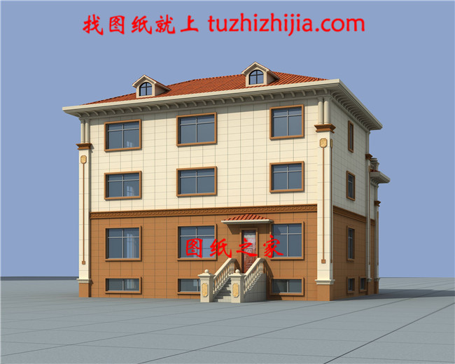 帶堂屋新農(nóng)村三層房屋設(shè)計圖紙，帶外觀效果圖