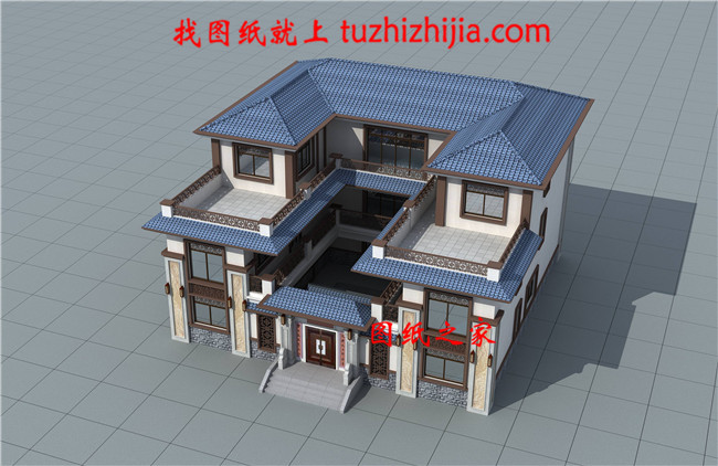 新農(nóng)村中式三層四合院別墅設(shè)計戶型圖，帶電梯設(shè)計