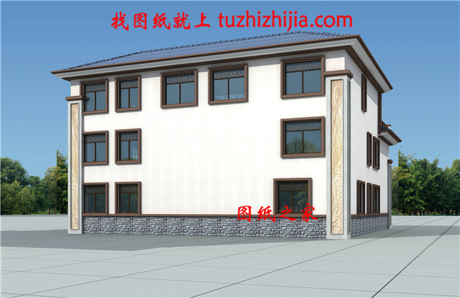 新農(nóng)村中式三層四合院別墅設(shè)計戶型圖，帶電梯設(shè)計