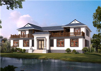 鄉(xiāng)村典型自建房中式二層四合院別墅設(shè)計(jì)圖，左右對(duì)稱(chēng)設(shè)計(jì)