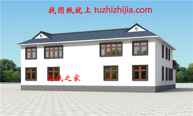 鄉(xiāng)村典型中式二層四合院別墅設(shè)計(jì)圖，左右對(duì)稱設(shè)計(jì)