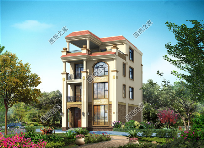 新農(nóng)村四層房屋設計圖，帶屋頂花園（露臺）