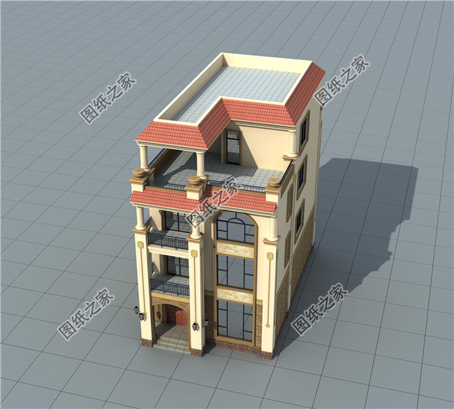 新農(nóng)村四層房屋設計圖，帶屋頂花園（露臺）