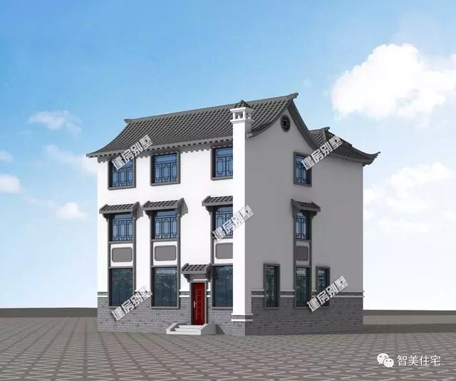 幾棟中式風(fēng)格別墅效果圖片，平頂、帶院子的都有，含方案圖