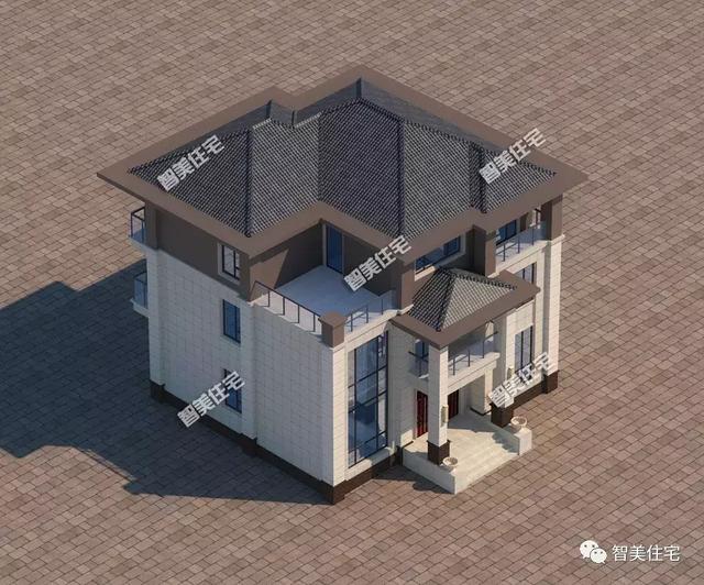 幾棟中式風(fēng)格別墅效果圖片，平頂、帶院子的都有，含方案圖